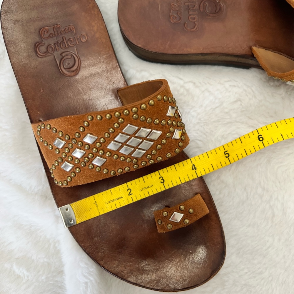 Embellished Tan Leather Sandals - Picture 7 of 10